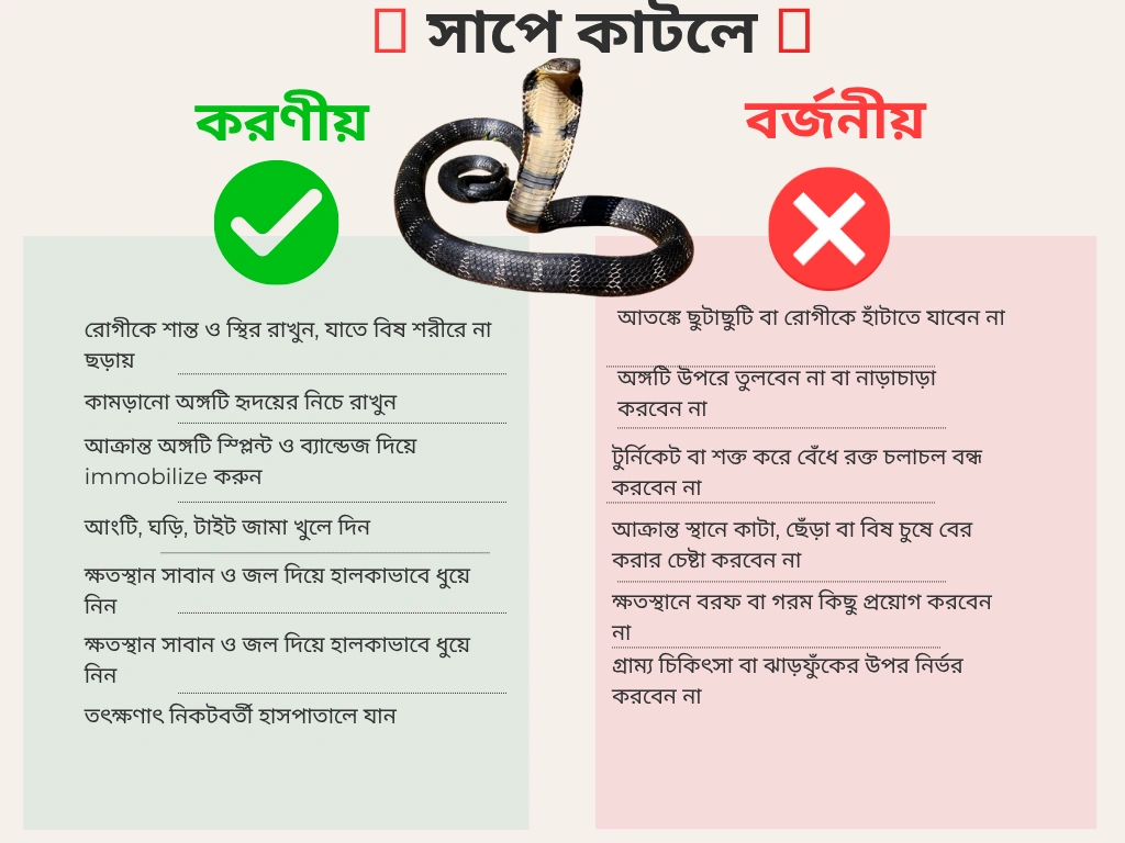 সাপে কাটলে কি করণীয় ও কি বর্জনীয় (Dos and Don’ts)?